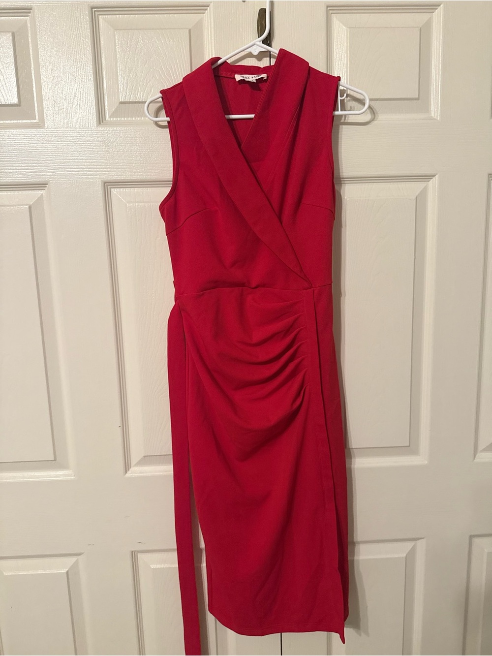 Grace Karin Red Sleeveless Faux-Wrap Midi Dress